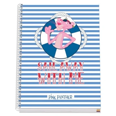 Imagen de DOHE Cuaderno A4 Cuadriculado Encuadernación Espiral, 100 Hojas de 90 g/m², Cuadrícula 5 mm, Tapa Dura, Pink Panther Sailing, Material Escolar