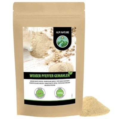 Imagen de pimienta blanca molida (1kg), 100% natural, sin aditivos, vegana, en grano