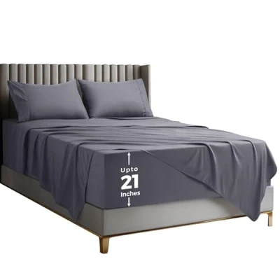 Imagen de Utopia Bedding Juego de sábanas Queen Microfibra Suave, 4 Piezas, Lujo Hotel con Bolsillos Profundos, Fundas Almohada Bordadas, sábana Bajera Bolsillo Lateral
