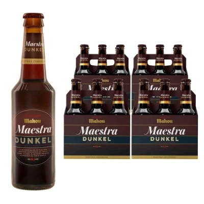 Imagen de Mahou Maestra Dunkel, Pack de 24 Botellas x 33 cl, Cerveza Lager Española Premium, Color Oscura y Cuerpo Intenso, 6.1% Volumen Alcohol