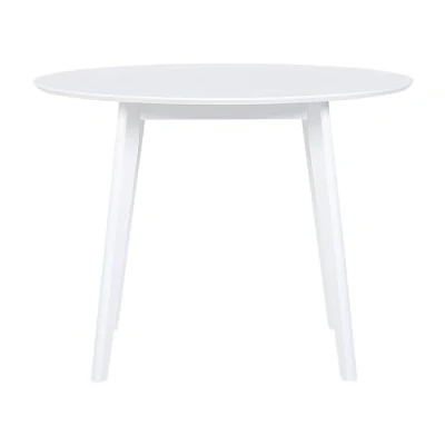 Imagen de Beliani Mesa de Comedor Blanca MDF 100 cm Tapa Redonda Patas Madera Cocina escandinava Roxby