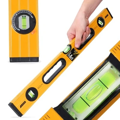 Imagen de Nivel de Burbuja 60 cm Aluminio Nivelado Preciso 3 Burbujas Horizontal Vertical Ángulo Ajustable Calibración Tapones Antichoque Escala Métrica Base Fresada
