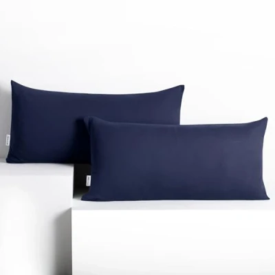 Imagen de DecoKing 2 Fundas de Almohada 40 x 80 cm algodón con Cremallera Azul Oscuro ámbar