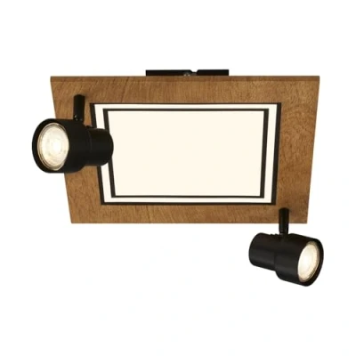 Imagen de BRILONER lámpara de techo LED con focos, luz blanca cálida, orientable, madera, salón 12W función memoria, 295x295x155 mm (LxAxA)