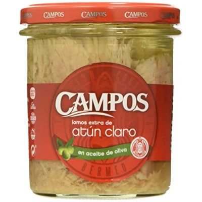Imagen de CAMPOS Conserva de Atún Claro en Aceite Oliva, Frasco Cristal, 315 g