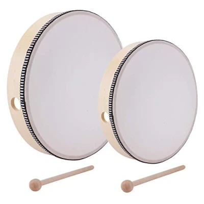 Imagen de Lawei 2 Piezas Tambor pandereta madera con baquetas de recolección Suave Mar Sonido Instrumentos Musicales 25,5 cm y 20,3