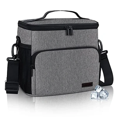 Imagen de Gloppie Bolsa de Almuerzo Termicas Para Hombres &amp; Mujeres Aislada Impermeable Lonchera Organizadora Reutilizable Térmica Contenedores Alimentos con Bandolera Ajustable, Gris