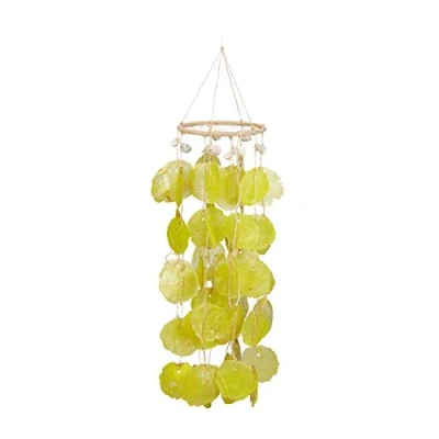 Imagen de Relaxdays Carrillón de Viento con Atrapasueños, Conchas Capiz Madera, Amarillo, 70 cm, Algodón