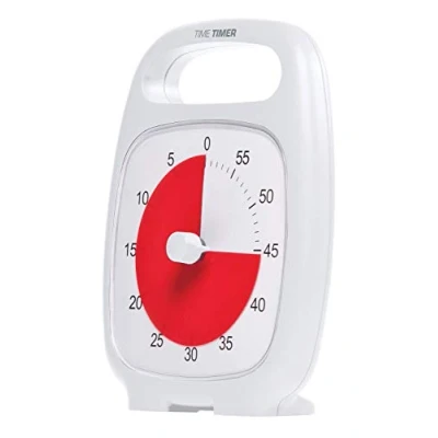Imagen de Time Timer PLUS Temporizador visual analógico de 60 minutos (blanco) Alerta opcional (dial control volumen) Sin tictacs ruidosos; Herramienta gestión del tiempo