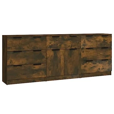 Imagen de vidaXL Aparador de 3 Piezas Armario Auxiliar Alacena Mesa Consola Entrada Pasillo Vestíbulo Recibidor Mueble Madera Manufacturada Color Roble Ahumado