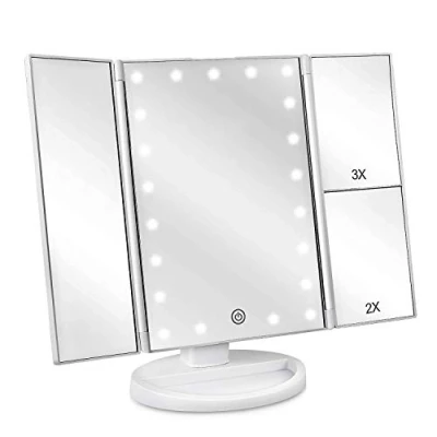 Imagen de Espejo de Maquillaje con LED, Iluminado Mesa Luz Ampliación 1X / 2X 3X Plegable la Vanidad Rotación 180 Pantalla Táctil Cosmético para Hombre y Mujer