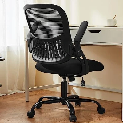Imagen de Sweetcrispy Bürostuhl Ergonomisch Escritorio con Soporte Lumbar, Altura Ajustable, reposabrazos, Silla Adecuada para Oficina y Dormitorio, Metal Plástico, Negro, Normal