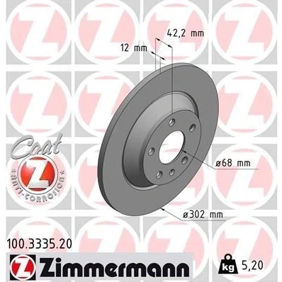 Imagen de ZIMMERMANN COAT Z 100.3335.20 Disco de freno 302 12 6/5 5 112 macizo revestido AUDI: A6 C6 Allroad