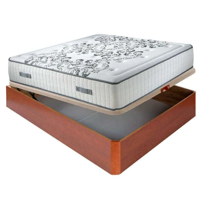 Imagen de Aznar Colchón muelles ensacados Queen 28 cm acogida Gradual + Canapé abatible Madera 3D Transpirable Altura 34 Cerezo, 150x190cm