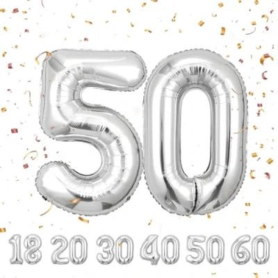 Imagen de Globos de Cumpleãnos Numeros 50 Argent,101 CM Globo Gigantes Grandes Decoracion,Globo Numero Niño Niña Adultos decorazione,Vuelan con Helio