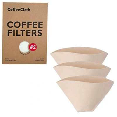 Imagen de Earthtopia Paquete de 3 Filtros para Café Tela Reutilizables 100% Algodón Orgánico en Conos Ecológicos Cafeteras y por Embudo Permanentes (Tamaño 2)