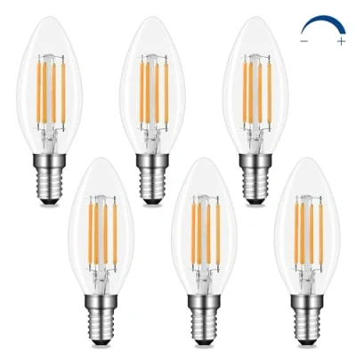 Imagen de Akynite Bombilla Vela E14 LED Regulable Luz Calida 2700K, 400LM, CA 230V, C35 4W Pequeña Equivalente 40W, Bombillas Filamento Retro Casquillo Fino, pack de 6