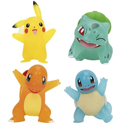 Imagen de Pokémon PKW2798 Battle Paquete de 4 Figuras translúcidas con Pikachu 3 Pulgadas, Charmander, Bulbasaur, Squirtle Authentic Details, Plata, Negro