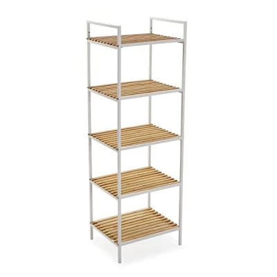 Imagen de Versa Willow Mueble para el Baño Auxiliar, Estanterías organización de 5 estantes, Medidas (Al x L An) 120 32,5 39 cm, Bambú y Metal, Color Blanco