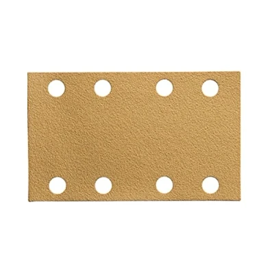 Imagen de Mirka Gold Papel de lija universal 81x133mm cierre adhesivo 8 agujeros/grano P80, 50 piezas/Para lijar yeso, masilla, aglomerado, madera, laca