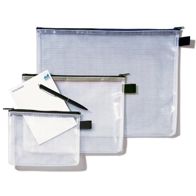 Imagen de Rexel 1300254 Bolsa portadocumentos de malla con cremallera, Negro / Transparente, A6
