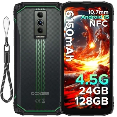Imagen de DOOGEE Blade10 Energy Movil irrompible 4.5G, 24GBRAM+128GBROM (TF 2TB) 6,56&quot;HD Android 15 Teléfono Móvil Resistente 6150mAh Batería, Octa Core, 16MP Cámara Widevine L1 Smartphone IP68IP69K/GPS/Face ID