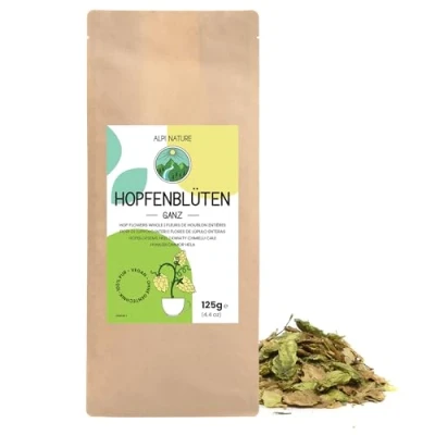 Imagen de Lúpulo Entero 125g de Alpi Nature, Planta Seca, Pétalos Lupulo, Humulus Lupulus, Té Suelto, Flores para Preparación y Lupulo Infusion