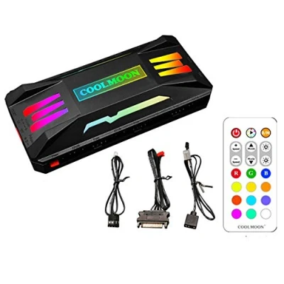 Imagen de Controlador de Temperatura KLLsmDesign, Adaptador luz RGB con Control Remoto, 8 Puertos Velocidad Ventilador 4 Pines 10 A 5 V y 3 magnético (Negro)