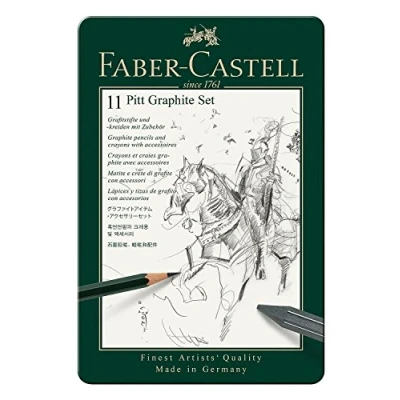 Imagen de Faber Castell 112972 Estuche de metal con 11 piezas, ecolápices 9000, barras grafito, grafitos puro y accesorios, monocrome