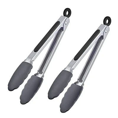 Imagen de Westmark 161722E3 Pinzas para servir (2 unidades, con asas de silicona y goma, longitud: 27 cm, acero inoxidable/plástico), color plateado negro