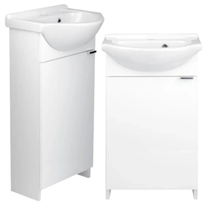 Imagen de Deftrans Domodomo Armario de baño con Lavabo, 86 x 38 19,6 cm, cerámica Blanco, pie para pequeño (Blanco Estrecho 38,2 cm)
