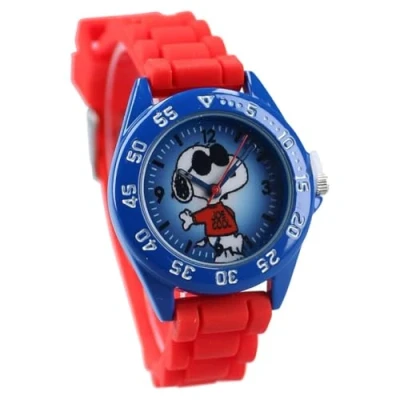 Imagen de Peanuts SNOOPY Reloj analógico de pulsera para niños Color azul Con correa roja, Blu Cinturino Rosso