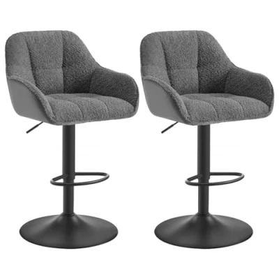 Imagen de WOLTU Taburetes Altos Cocina Pack de 2, Giratorios Cocina, Bar con Respaldo y Reposapiés, Asiento Altura Ajustable en Chenilla Pana, Base Metálica, Gris Oscuro, BH400dgr 2