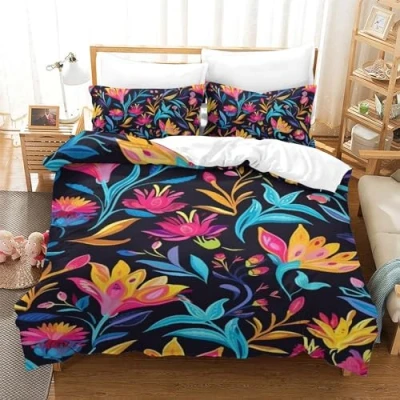 Imagen de 3D Funda Nórdica Flores Juego De Ropa Cama con Cremallera Oculta,Microfibra Suave Edredon Fundas Almohada para Niños Adultos Single（140x200cm）