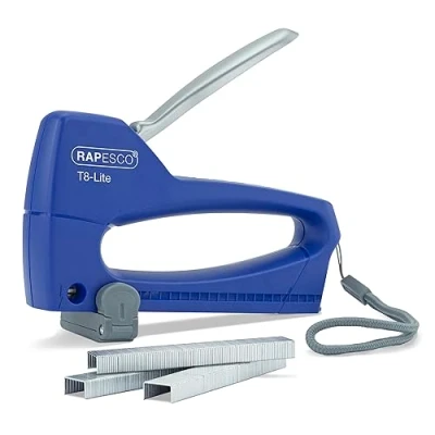 Imagen de Rapesco 0955 Germ Savvy Antibacteriano, Grapadora T8 Lite con 300 Grapas Tipo 13/6mm, Azul/Cromo