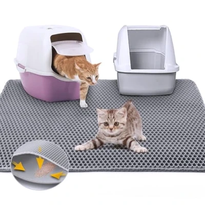 Imagen de Alfombra Gatos Arenero Grande 80X60 CM, Alfombrilla Gato Diseño de Doble Capa en Forma Panal, Impermeable, Alta Elástico EVA Duradera Fácil Limpiar