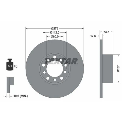 Imagen de TEXTAR 92009500 Disco de freno 278 12,6 05/10 112 macizo sin perno sujeción rueda, buje rueda MERCEDES BENZ: W123 Berlina, Familiar