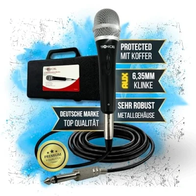 Imagen de TronicXL Prime Micrófono Dinámico para Conexión Audio Canto Rap Studio Presentador Dynamic Mic Mikro con 5 m Cable XLR de 6,35 mm Maleta Negro