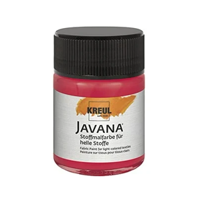 Imagen de Kreul 91905 pintura Javana para tejidos claros, bote de 50 ml en rojo carmín, suave al agua carácter cremoso, penetra profundamente las fibras