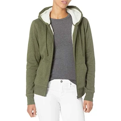 Imagen de Amazon Essentials Chaqueta en felpa y forro de borreguillo con capucha cremallera completa (disponible tallas grandes) Mujer, Verde Oliva Mezcla, XXL