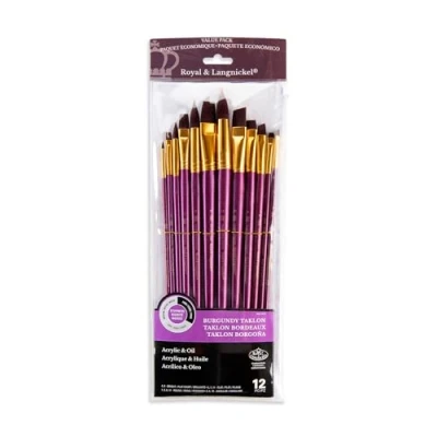 Imagen de Royal &amp; Langnickel RSET 9315 Set de brochas mango, taklon(12 piezas) color burdeos mate