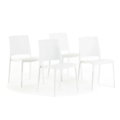 Imagen de SIEDITI FUORI E DENTRO Sillas apilables de polipropileno con fibra vidrio para exterior/jardín o interior, impermeables y resistentes, diseño moderno minimalista Maria (4, blanco)