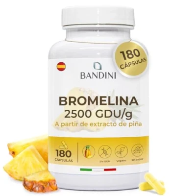Imagen de Bandini® Bromelina Fuerte Natural 10.000 (F.I.P) 1000mg 180 Cápsulas (Dosis Diaria de 500mg) Drenante Celulitis, Microcirculación y Depuración Función Digestiva Extracto Piña (fruto tallo)