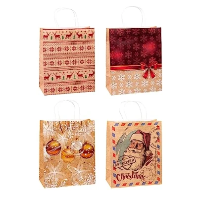 Imagen de TSI 88311 Bolsas de papel kraft para regalo (12 unidades, 32 x 26 13,5 cm), diseño navideño