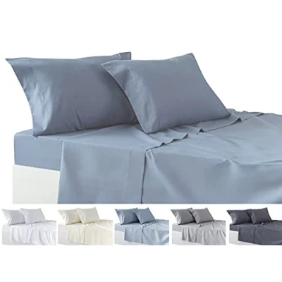 Imagen de Todocama Juego de Sábanas 4 Piezas Sábana Bajera Ajustable Encimera Dos Fundas Almohada 50x80cm. (Cama 200 200x190/200 cm, Azul grisaceo)