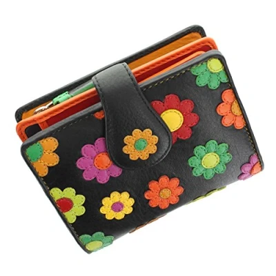 Imagen de VISCONTI Colección Daisy Sunshine Monedero de Cuero con Cierre Lengüeta para Mujer DS80 Bloqueo RFID Negro