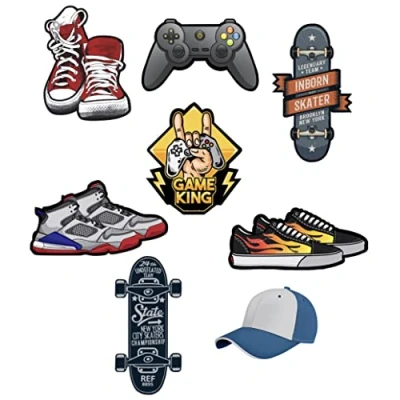 Imagen de 8 parches serigrafiados para planchar en la ropa. Aplicaciones termoadhesivas reparar y decorar pantalones, chaquetas, jerseys, mochilas (Game King)