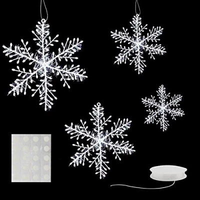 Imagen de CattleyaHQ Copos de Nieve Decoracion Colgantes Navidad,Adornos Arbol Navidad Copo Nieve,Adorno Colgante para Navidad(4 tamaños, 15 Piezas)