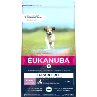 Imagen de Eukanuba Grain Free Alimento para Cachorros de Perro Raza Pequeña y Mediana, Receta Baja en Alérgenos, 3 kg
