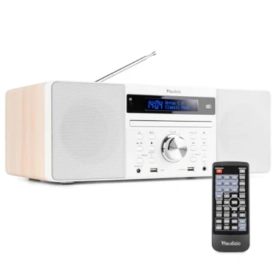Imagen de Audizio Prato Sistema Musical Todo en uno. Radio FM y Dab+, Bluetooth 4.0, USB, Reproductor de CD, Reloj, Alarma, Display con dimmer, presets Sonido, Salida Auriculares Color Blanco